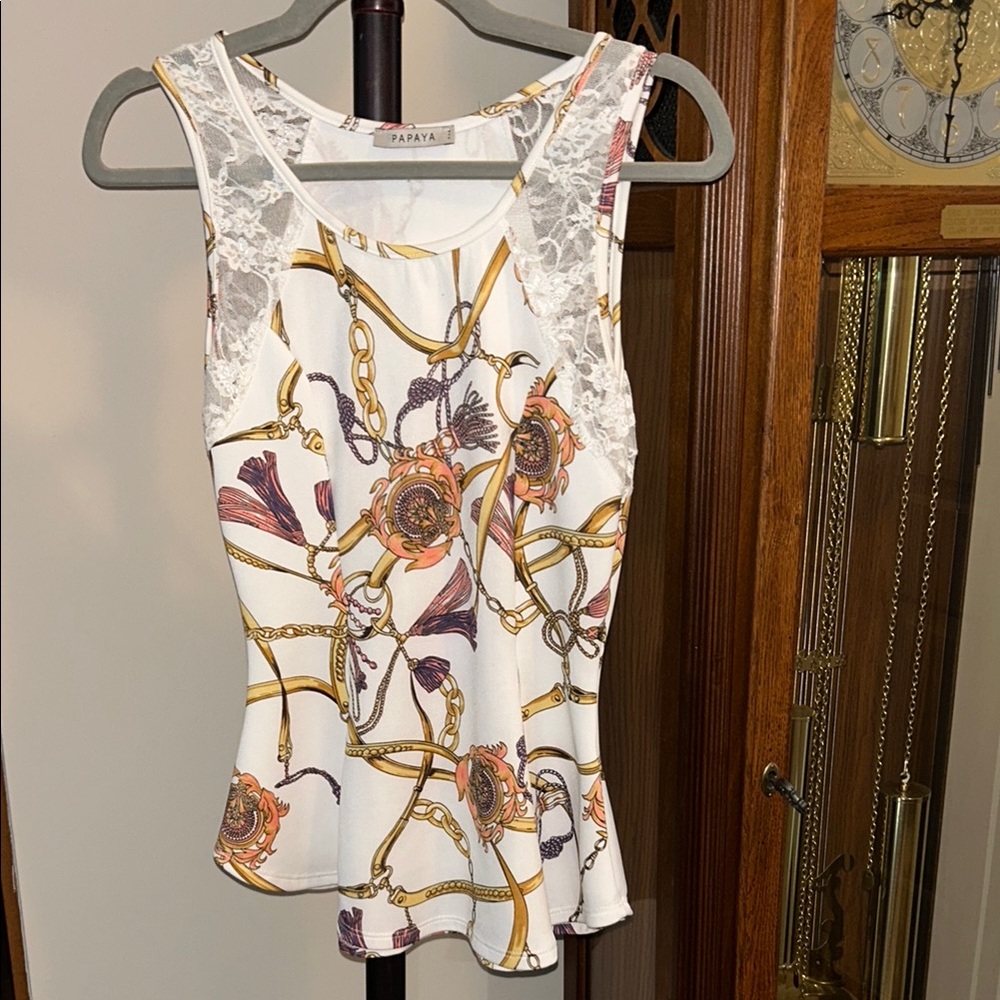 Papaya White and Gold Chain Print Women's Top